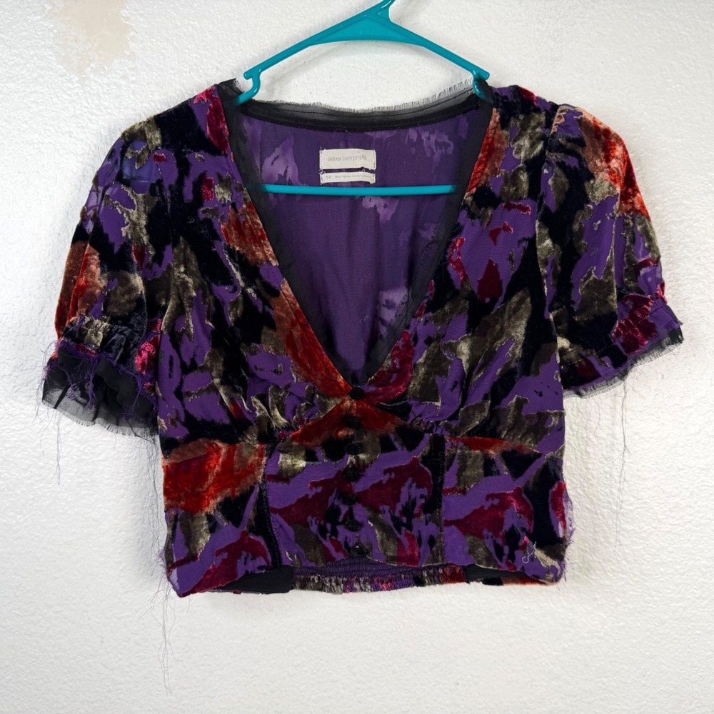 Urban Outfitters Top Purple Sz S Babydoll Velvet Burnout Cropped Whimigoth Fairy